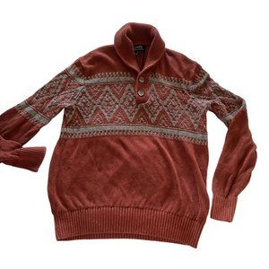 Banana Republic FALL rust Italian LINEN FaIr Isle Shawl neck L